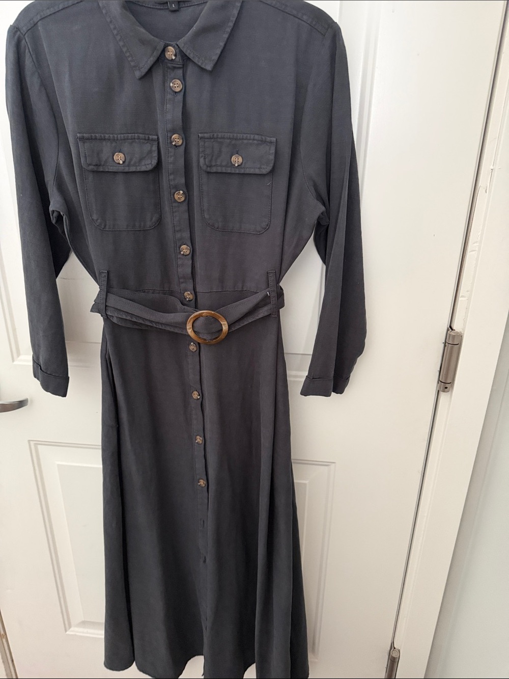 Velvet Heart Los Angeles deep charcoal Button Shirt Dress with Belt